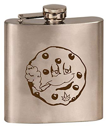 Pot Smoking Pals Chewy Soft Chocolate Chip Baked Cookie Desert Snack Treat 6 oz. Stainless Steel Custom Flask (Steel Silver)