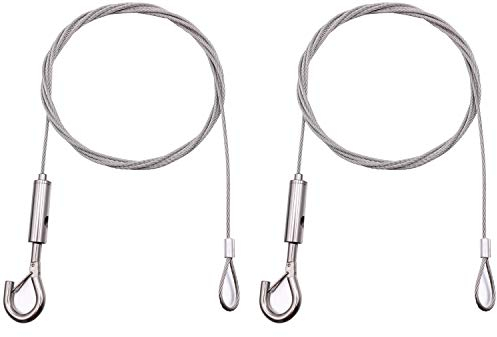 2 Stück Drahtseil 2mm - 2m, Stahlseil mit Ösen und Haken, Edelstahl Spannseil Seilspanngarnitur, Gardinenseil Gardinen Seilsystem, Max 40kg