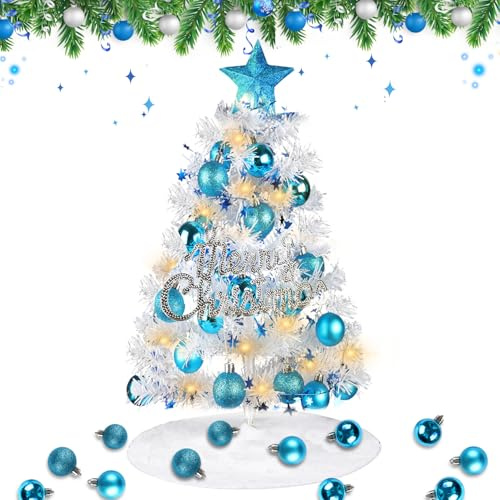 Mini Alberi di Natale,GEDEGOOK 60CM Albero di natale piccolo,Alberi per Fai Te Home Decor,Mini alberi Natale artificiali,Finte Piccolo Alberelli con Con 29 Pezzi Ornamenti Natalizi (Whrite-A)
