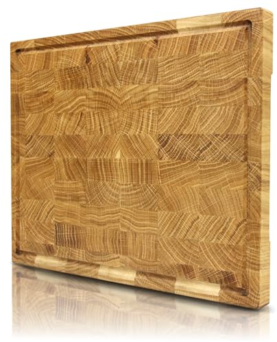 holz4home® Schneidebrett M aus Eichenholz I Stirnholz Würfelmuster Echtholz Brett I Hackbrett Steakbrett 35x25x2,5 cm I Küchenbrett mit Saftrille Holzbrett für Gemüse Fleisch