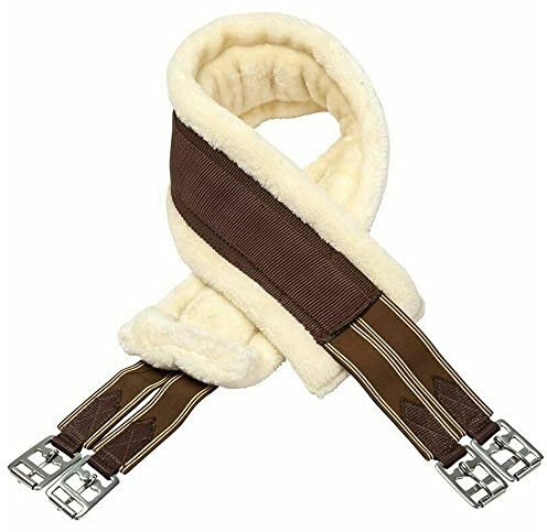 Horse Fleece Lined Padded Girth - Equesterian Saddle Girth Sleeve for Pony with Strong Easy Adjustable Metal Buckles - Suitable for Outdoor Riding and Show Jumping (54, Brown/Cream)