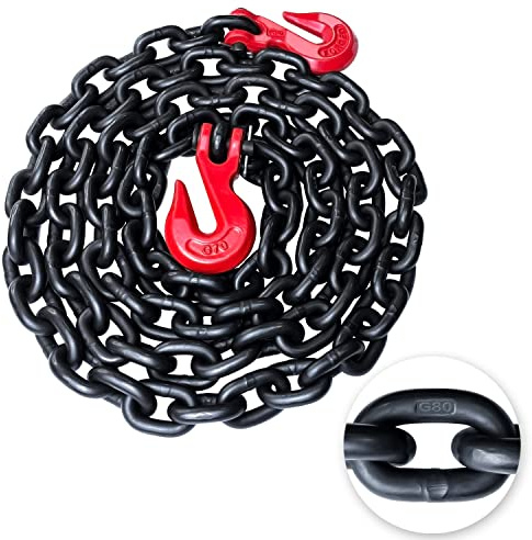 YATOINTO G80 Binder/Safety Chain 3/8 Inch x 10 Foot Transport Binder Chain with Clevis Grab Hooks 7,100 lbs Safe Working Load Logging Chain for Transporting Towing Tie Down Binding Equipment