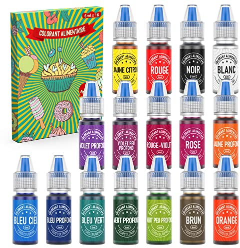 Colorant Alimentaire Liquide,Jelife 16 Couleurs Concentré Nourriture Dye pour Gâteaux Décoration, Glaçage, Fondant, Biscuits, Cuisson, Macaron