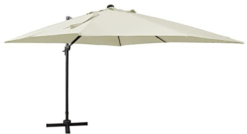 Catherinol Ampelschirm mit Mast und LED-Leuchten, Sonnenschirm, Markise, Schirm, Dreifachschirm, Parasol, Vsonnenschirm, Pavillons & Markisen, Marktschirm, Sunshade, Sandfarben 300 cm