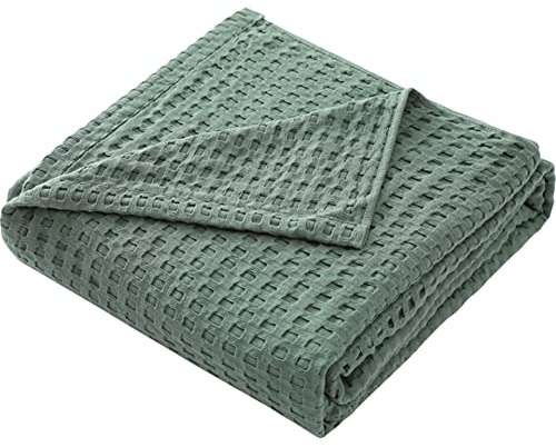 Hayisugal Tagesdecke 100% Baumwolle Waffelpique Kuscheldecke Flauschige Wohndecke Soft Sommerdecke Waffeloptik Luftige Baumwolldecke als Bett Überwurf, Sofa Couch Decke, Grün, 200 x 230cm
