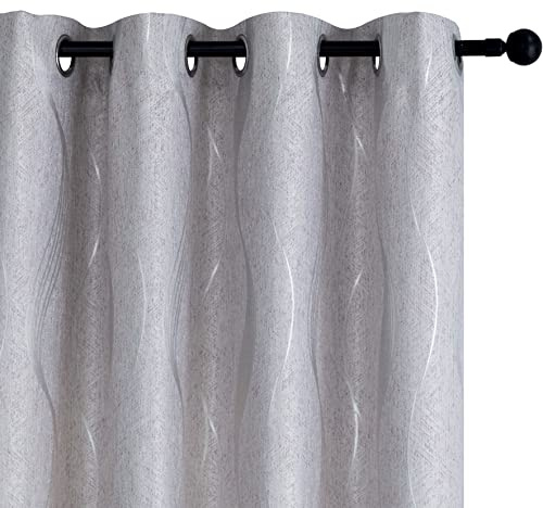 GIRASOLE HOME® Coppia Tende Jacquard Semi Oscuranti Motivo Ondulato Tenda Morbida Termica Isolante per Soggiorno Camera e Interni 2 Pannelli con Occhielli (Grigio Onde, 140x275cm)