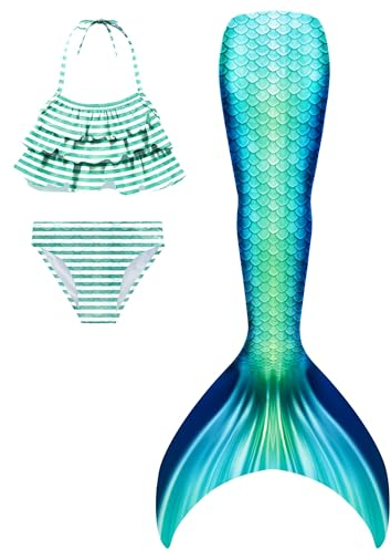 SPEEDEVE Mädchen Meerjungfrauenschwanz 3pcs Meerjungfrauen Bikini Set,ohne Monoflosse,Lan-j15,140