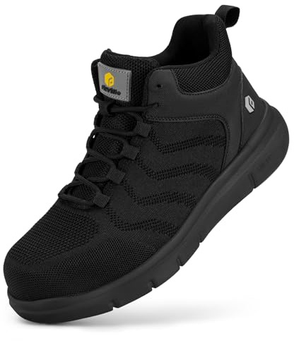 FitVille Wide Work Boots for Men Composite Steel Toe Safety Boots High Top Work Shoes for Men, Size 11.5 Wide Black