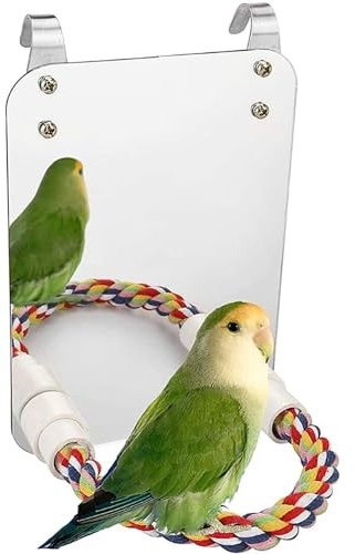 ACETCHS Miroir à oiseaux - Avec corde - Perchoir - Miroir en acrylique - Jouet à mâcher - Pince à perroquet - Cage à oiseaux - Perche - Pour perruches, perruches, calopsittes