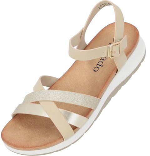 Palado Sandalen Damen Jantai - modische Pantoletten - elegante Sommerschuhe - bequeme Sandaletten mit verstellbarem Riemen Gold UK5,5 - EU38