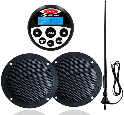 HASDA Marine Bluetooth Audio System Package - Waterproof AM FM Marine Radio Receiver with 4 inch Marine Speaker and Antenna 304.4001.056B (Black)