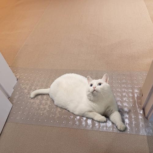 THAMIAO Carpet Protector for cat Dog Anti Scratch Under Door Cat Scratch Protector Mat from Scratching Easy to Cut Non Slip Plastic Carpet Scratch Stopper Cat Scratch Guard Carpet 3.6FT(Clear, 1pcs)