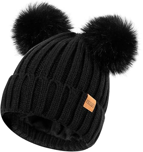 Berretto da Donna in Maglia Invernale con Pelliccia Sintetica Pom Skull cap Cappello Accogliente Foderato in Pile per Le Donne