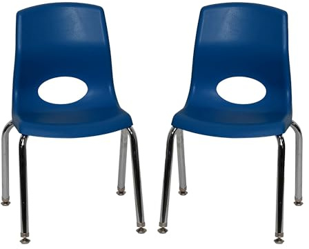 Children’s Factory MyPosture Plus 12 Chair, Navy with Chrome Legs, 2 Pack, Stackable Ergonomic Seating Solution for Classrooms and Homeschools