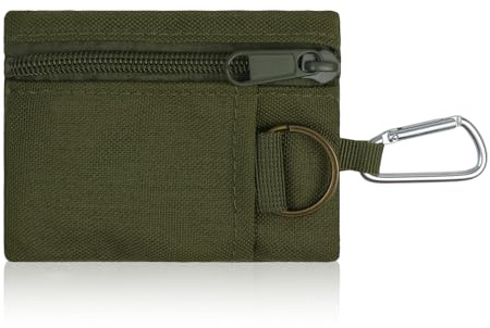 AdiStylinno Mini portefeuille pour homme et femme - En nylon - Tactique - Avec fermeture éclair - Mini porte-monnaie avec porte-clés et mousqueton, vert, 11 x 8 x 2.2 cm, Minimaliste