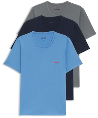 HUGO Maglietta da uomo RN Triplet P, confezione da 3 pezzi, in cotone, con stampa logo, M