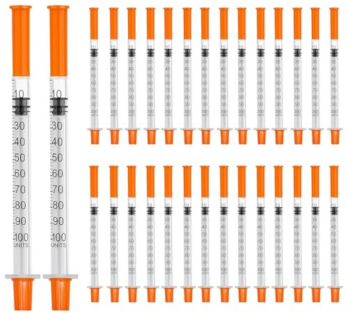 30 st 1 ml/cc spruta 29 G-8 mm, spruta 1 ml plaströr multifunktionellt mätverktyg, 1-pack