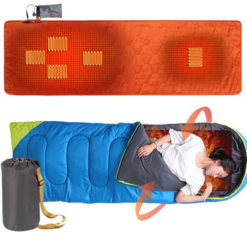 Miuxe Camping Heated Sleeping Bag Pad, USB Battery Powered Heated Blanket, Electric Heating Pad Sleeping Bag Liner Cold Weather, 5 Heating Zones