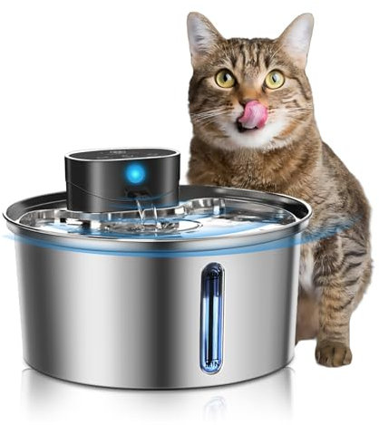 Trådlös kattfontän, 3,2L kattfontän med sensor, Vattendispenser för katter, Uppladdningsbar tyst vattendispenser för katter med transparent fönster (Rund, 3,2L)