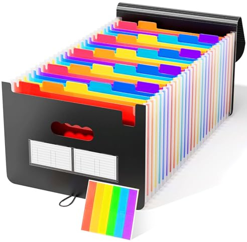 Porte-documents A4, 25 compartiments, trieur coloré, organiseur dossiers accordéon, rabat rangement papiers