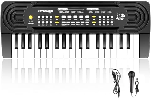 Kids Piano Keyboard, 37 Keys Music Piano with Mic, Beginner Gift | Keyboard Piano for Kids, Portable Musical Instrument Toy, Electronic Piano Birthday Gifts for Girls Ages 3-12 Black