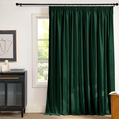 PONY DANCE Samt Vorhänge Dunkelgrün (300g/m²) Wohnzimmer Gardinen mit Kräuselband 1er Set H 240 x B 300 cm Thermogardine Hitzeschutz Samtvorhang für Schienensystem Velvet Blackout Curtains