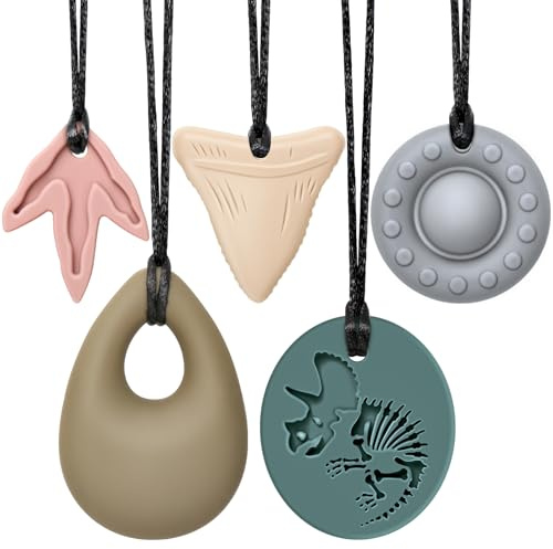 Lot de 5 colliers sensoriels à mâcher pour enfants atteints d'autisme - Colliers à mâcher pour garçons et filles - Jouets à mâcher en silicone pour enfants et adultes - Réduit les morsures et les