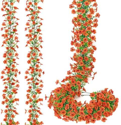 MEIVINES Guirnaldas de Flores Artificiales 2 Piezas 5.9FT Multicolor Artificial Falso Margarita Garland Colgando Flores Artificiales Exterior para Boda Jardín Hoga Decoración (Naranja)