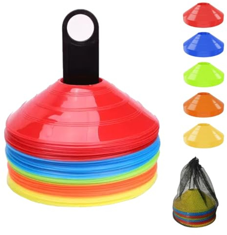 Cyancld Football Cones Marker 50Pcs Agility Disc Multisport Sport Marking Training Cones with Carry Bag for Kids Football Practice, Sports, Games, Home