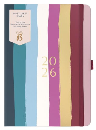 Busy B A5 2026 Diary - Busy Life Weekly Planner Journal – Life Diary for Students, Teachers, Work & More with Dual Schedules, Year Calendar, Pen Loop, Pockets & Elastic Closure Band - Multi Stripe