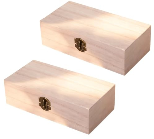 pozuauoa 2 Pcs Wooden Storage Box with Lid, Wooden Box with Hinged Lid Storage Case Art, Hobbies Projects Jewellery Box Home Keepsake Storage for Painting Decoration(20 x 10 x 6cm)
