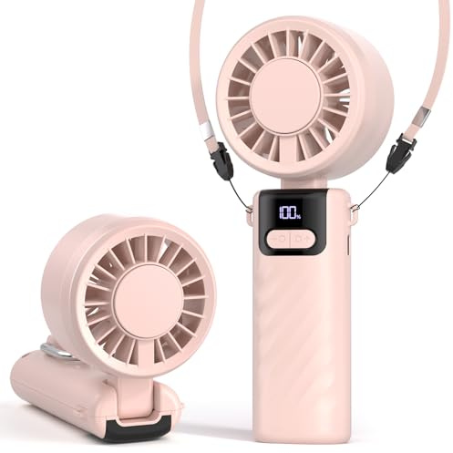 VOSFEEL Ventilador de Mano Portátil 4-en-1, 5 Velocidades y Hasta 15H de Autonomía, Recargable USB Ventilador plegable para Al aire libre, Viajes, Oficina