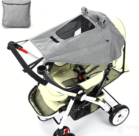 Parasol para Cochecito Silla de Paseo Toldo Parasol Carrito Bebé Universal, con Protección UV, Ajustable, Protección Solar Funda con Techo para Cochecito, Sombrilla Carrito Bebé Universal, Gris