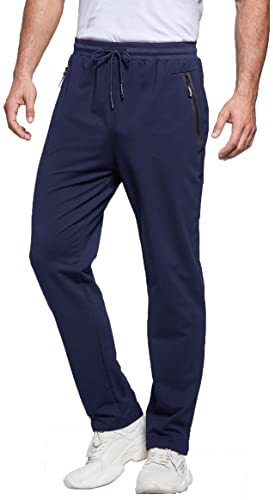 ZOXOZ Jogging Homme Survetement Pantalons de Sport Homme Sportswear Running Jogger Coton Training Bas Jogging Slim Fit Taille éLastiquéE Pant avec Poches Zippées Bleu L