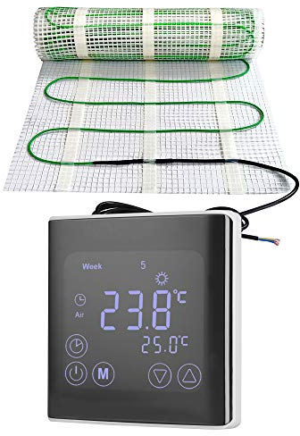 Riscaldamento elettrico a pavimento, 200 Watt per m², termostato WIFI Touch, nero, tecnologia TWIN JWS diverse dimensioni, dimensioni (m²): 5 m²