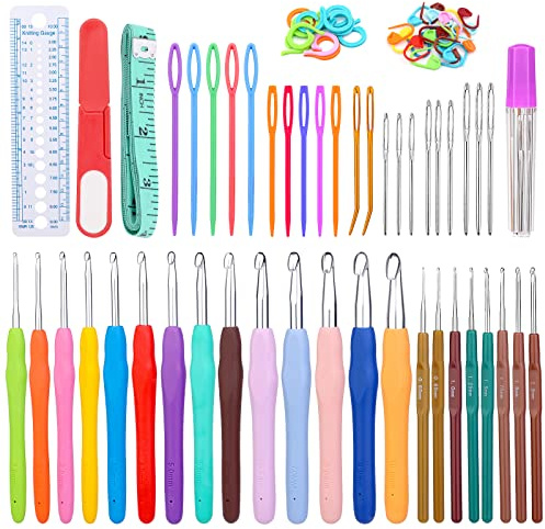 Ruasol Kit de crochets avec 14 tailles de crochets ergonomiques et accessoires d'aiguilles à crochet, kit d'aiguilles à crochet pour débutants et expérimentés