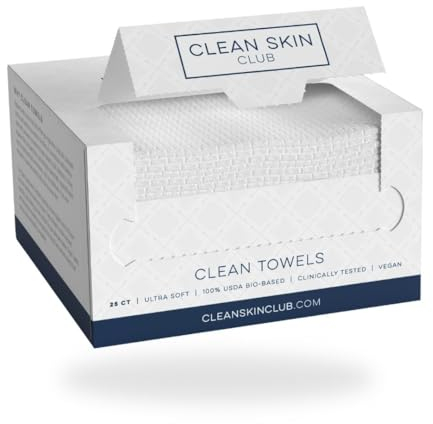 Clean Skin Club Clean Towels, 100% USDA Biobased Dermatologist Approved Face Towel, Disposable Clinically Tested Face Towelette, Facial Washcloth, Ultra Soft Makeup Remover Dry Wipes, 1 pack, 25 ct