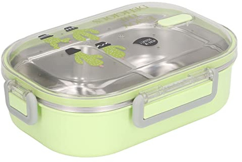 TENP Fiambrera con aislamiento térmico, sello de silicona de estilo de ilustración de grado alimenticio para niños de la escuela Fiambrera de acero inoxidable (Cactus verde transparente)
