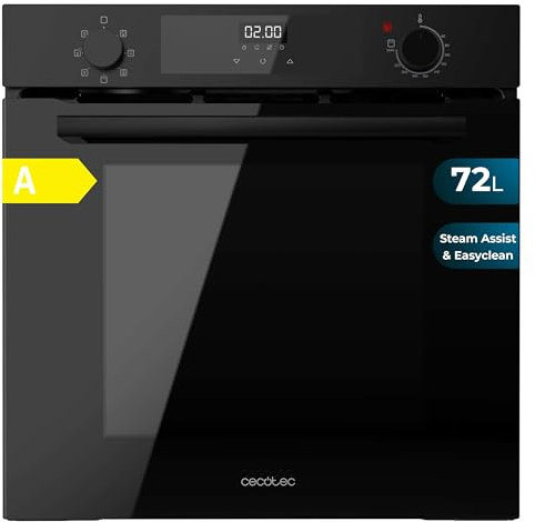 Cecotec Horno Multifunción Integrable 60cm Bolero Hexa M226000 Glass Black A. 2800W, 72L, 7 Funciones, Modo Grill, Fan Assisted Grill, Modo Convección, Defrost, Steam Base X2, Steam EasyClean y Assist