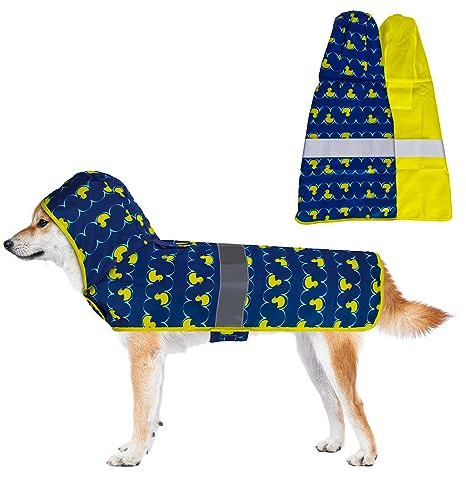 KoKoBin Giacca impermeabile riflettente per cani Indossabile su entrambi i lati con foro per il collo del cappuccio Giacca impermeabile ultraleggero e traspirante per cani di piccola e media (L, blu)