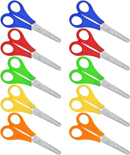 Kinderschere, Schere Schule, 10 Stück Kinderscheren Klein Büroschere mit Skala, Kinderschere mit stumpfer Spitze, Bastelschere mit Edelstahlklingen, für Anfänger y niños