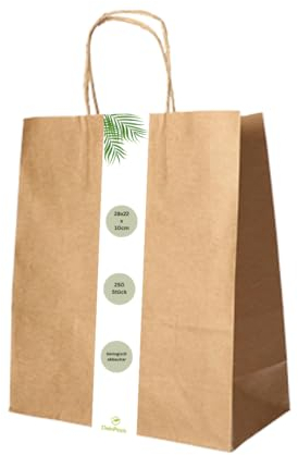 DeinPack 250 x Papiertüten 28 x 22 x 10 cm braun Umweltschonende Papier Tragetaschen groß I Papiertüten Geschenktüten Papiertragetaschen biologisch abbaubar, kompostierbar