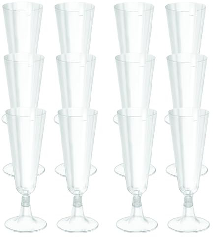 PARENCE.- Set de 50 copas de tallo reutilizables fabricadas en plástico rígido - 15cl, irrompibles, todas las ocasiones, Champagne, CAVA