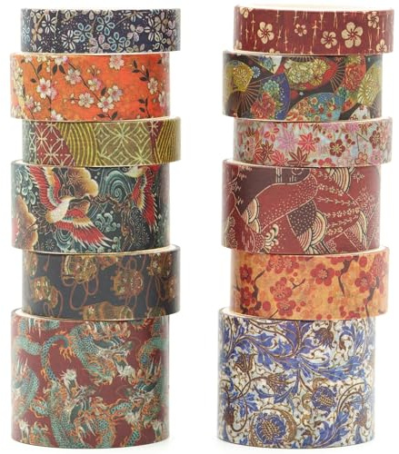KAVI' S 12 Rotolo Kyoto Washi Tape Set Nastro Decorativo per Fai da Te, diari proiettili, pianificatori, Scrapbooking, Confezioni (Floral Bird)