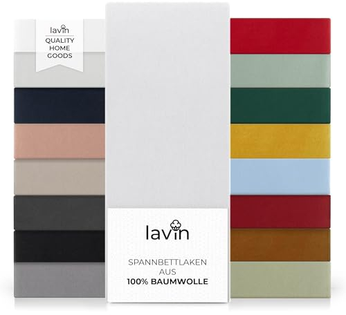 2er Set Lavin Spannbettlaken 100% Baumwolle Jersey Spannbetttuch Laken (Perl-Weiß, 140/160x200+30cm)