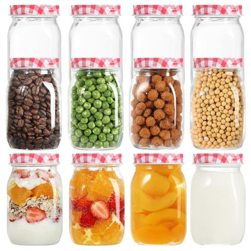 LIMILI Classic Mason Jars, 12PCS - Red and White, 500ml/16oz, Cylindrical, Glass, Leak Resistant, Dishwasher Safe, Multipurpose Food Storage, Canning, Pickling, Meal Prep, Crafting, DIY Projects