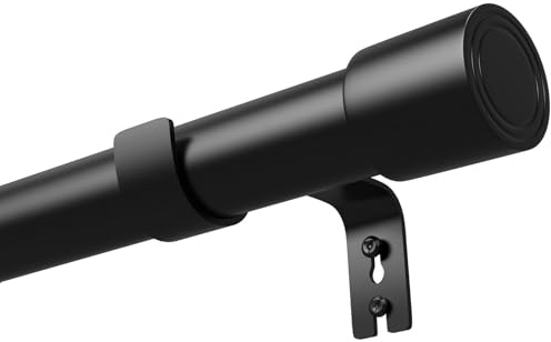 Venwemong Barra Cortina Negra Extensible de Metal 25 mm, Diametro Ancho con Remates, Juego de Barras de Cortina con Soportes para 10 kg, Moderna, Negro, 84-220 cm