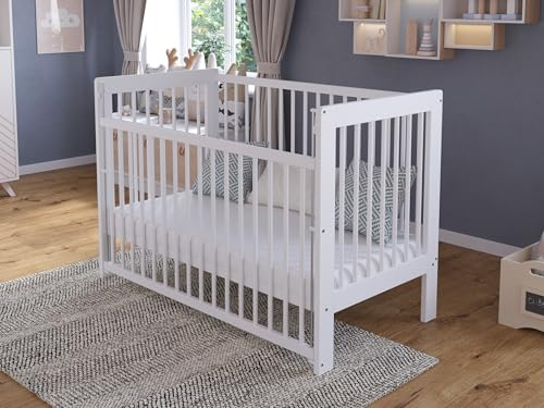 Love For Sleep Babybett Beistellbett 120x60cm mit Sicherheitsbarriere Umwandelbar Weiß NOVA Kinderbett Baby Bett Holz - Kinderbett Babybett, Mitwachsend Gitterbett Baby Bed