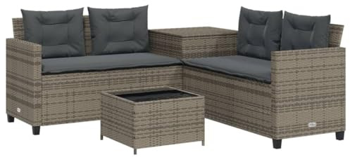 vidaXL Sofá de jardín en Forma de L con Mesa y Cojines ratán PE Gris, sofá de Exterior, sofá de Exterior en Forma de L, sofá de jardín de ratán sintético
