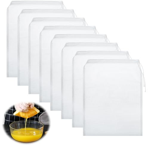 8 Pièces Sac a Lait Vegetal, Réutilisable Sacs en Etamine à Maille Fine pour Tamiser, Sacs de Lait de Noix en Nylon pour Les Jus de Fruits, le Vin, le Lait de Soja